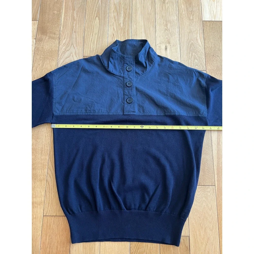 COS Navy Blue High Neck Henley Sweater Color Block 100% Cotton Mens Size S
